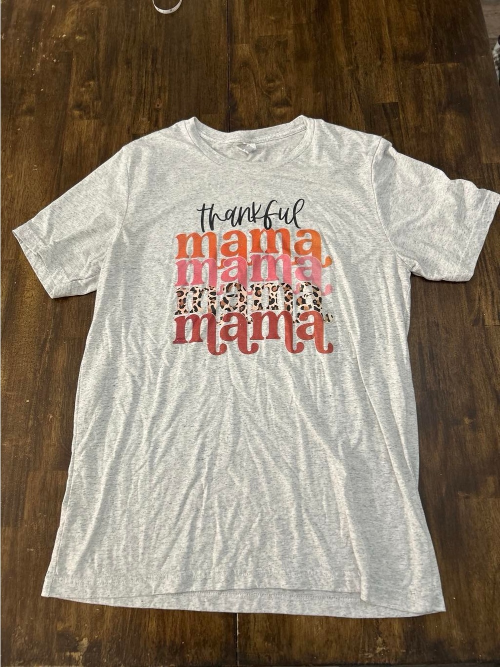 Bella Canvas Light Gray 'Thankful Mama' Graphic Tee with Leopard Accent